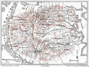  Карта Хибинских тундр с маршрутами экспедиций А. Е. Ферсмана 1920–1923 гг.jpg